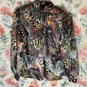 Vintage Notations Pink and Yellow Patterned Blouse